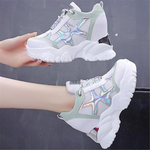 2021 New Dad Shoes Womens Spring Summer Breathable 10CM Height Increasing Muffin Thick Soled Sneakers Female Chunky Sports Shoe