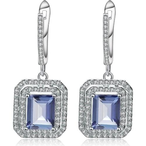 Gems Ballet 925 Sterling Silver Emerald Cut 4.10Ct Natural Iolite Blue Mystic Quartz Drop Earrings for Women Wedding Earrings