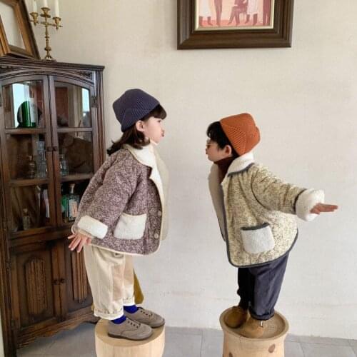 2020 Winter Childrens Cotton Clothes Boys and Girls Floral Cotton Coat Jacket Baby Furry Sweater Short Warm Top