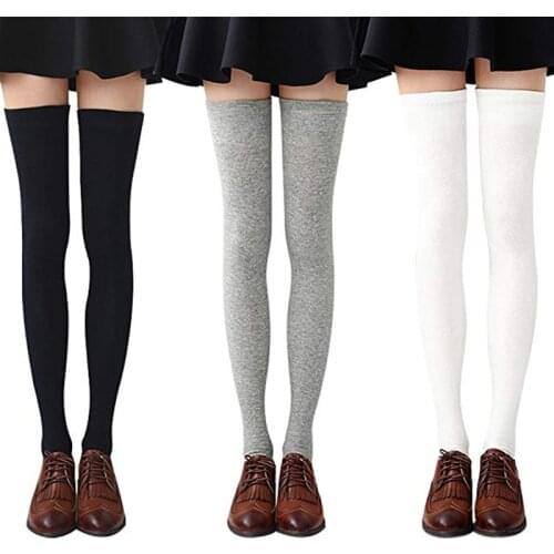 1 Set 3 Pairs Womens Long Socks Solid Color Thigh High Socks Cotton over the Knee Socks Boot Stockings Leg Warmers