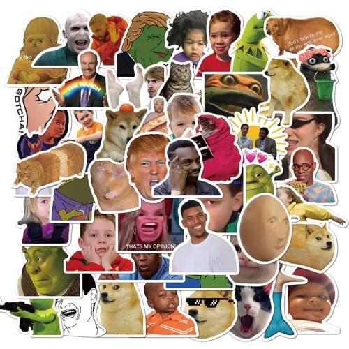 50Pcs Funny Cat Meme Stickers Skateboard Graffiti Laptop Suitcase Motorcycles Car Waterproof Stickers Kid Gift Classic Toy Decal