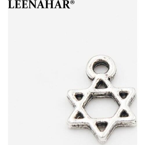 10PCS Cute Kabbalah Star Of David Charm Antique Silver Shield of David Symbol Pendants Jewish Identity Amulet DIY Accessries