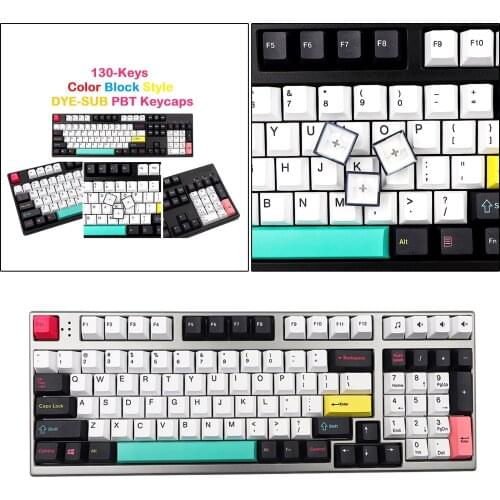 130 Key Profile DYE-Sub Keycap Simple Theme Color Block Style Suitable for Any Size Mechanical Gaming Keyboard