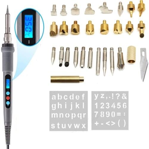 60W AC220-240V Digital Display Wood Burning Soldering Irons Crafts Tools Pyrography Pen Machine Kit Set Eu Plug LCD Display