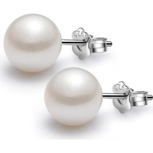 925 Sterling Silver Color 10mm Pearl Stud Earrings for Women Wedding Engagement Jewelry Garnet Earring Gift Orecchini Gemstone