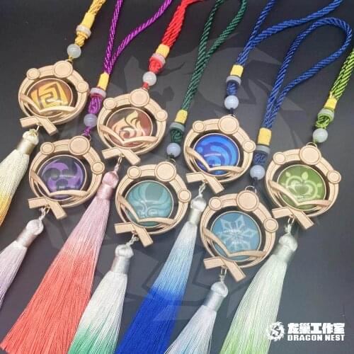 Anime Genshin Impact Eye of God Series Thunder Fire Ice Wind Double-sided Tassel Bag Pendant Keychain Toy Decor Collection
