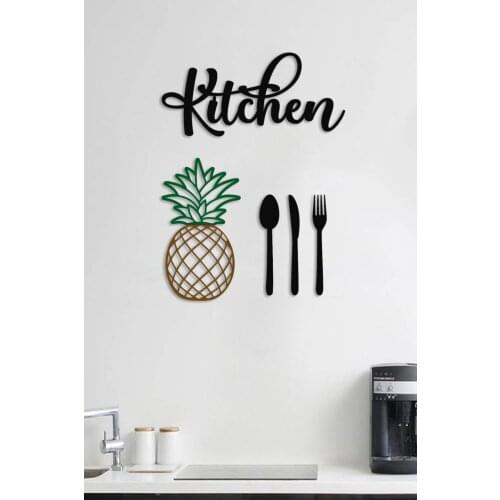 B.I.W BLACK KITCHEN + GREEN PINEAPPLE 3MM MDF WOOD LASER CUT WALL DECOR