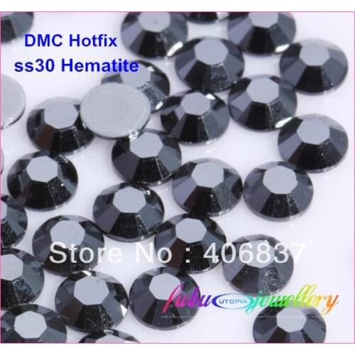 Free Shipping! 288pcs/Lot, ss30 (6.3-6.5mm) High Quality DMC Jet Hematite Iron On Rhinestones / Hot fix Rhinestones