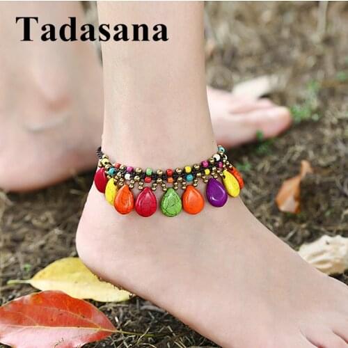 Bohemian Beads Ankle Bracelet for Women Leg Chain Round Tassel Anklet Vintage Foot Jewelry Accessories