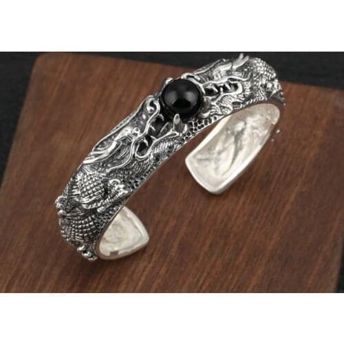 925 Sterling Silver vintage dragon Punk Men Women Cuff bangle Bracelet jewelry GIFT A2779