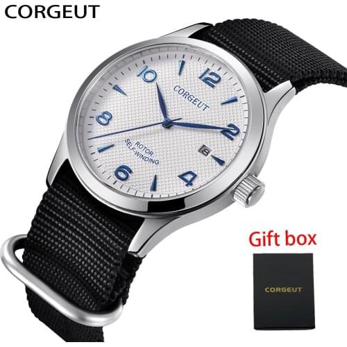 CORGEUT Fashion Mens Waterproof Clock Nylon Watch Casual Sport Military Watches for Men mechanical Wristwatch Relogio Masculino