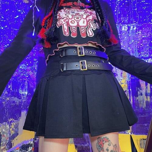 Harajuku Punk Black Cool Short Skirt Woman Fashion A-Line Street Hot Girl Mini Skirt Sexy Solid Casual High Waist Streetwear