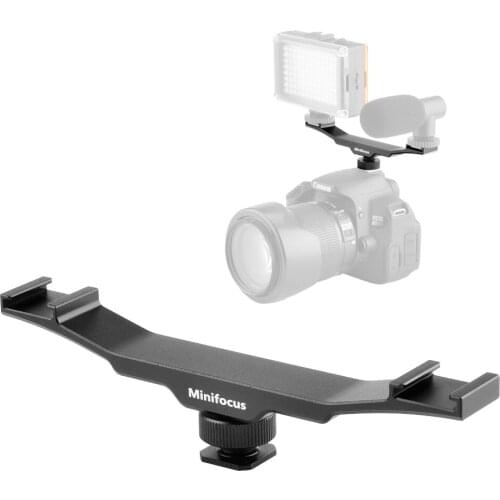 Dual Cold Shoe Extension Bracket 2 Hot Shoe Mounts Bar for iPhone Nikon Canon Sony DSLR Camera Flash LED Video Light Microphone