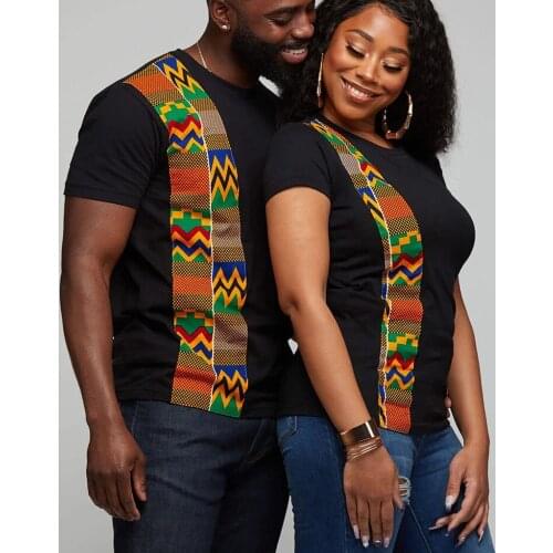 African Print T-shirt For Women Men Couple Lovers Tops Short Sleeve Casual Tee Tops Geometrc Patchwork Streetwear Summer Tshirt