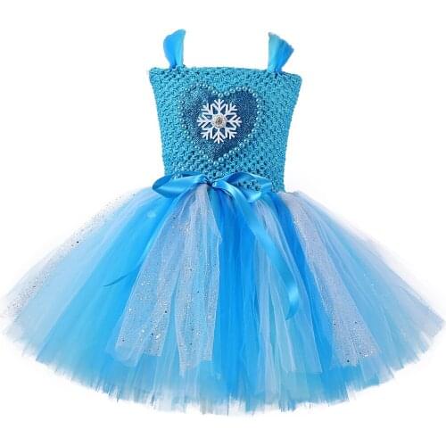 Girls Elsa Tutu Dress Blue Children Cosplay Princess Dress Girls Christmas Halloween Party Clothes Fancy Snow Queen Elsa Costume
