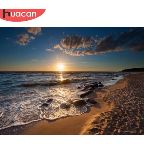 HUACAN DIY Diamond Painting Seaside Picture Of Rhinestone Cross Stitch Landscape Diamond Embroidery Sunset Wall Art