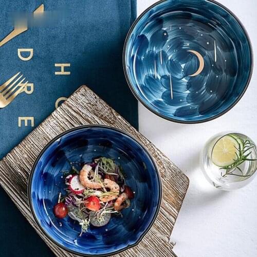 Starry Sky Bowl Creative Ceramic Salad Breakfast Large Capacity Durable High Temperature Kitchen Accessories 1.2L