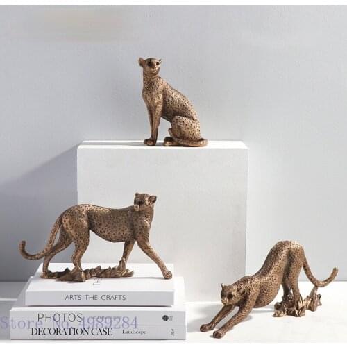 Creative Resin Animal Sculpture Leopard Golden Leopard Simulation Animal Statue Modern Home Decoration Resin Crafts Furnishings