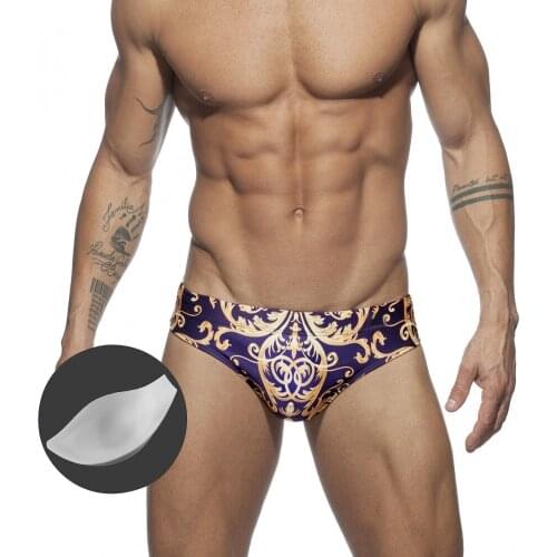 2021 Push Pad Swimsuit Men Sexy Swimwear Swim Briefs Low Waist Bathing Suit Man Print Mens Quick Dry Beachwear Brave Person