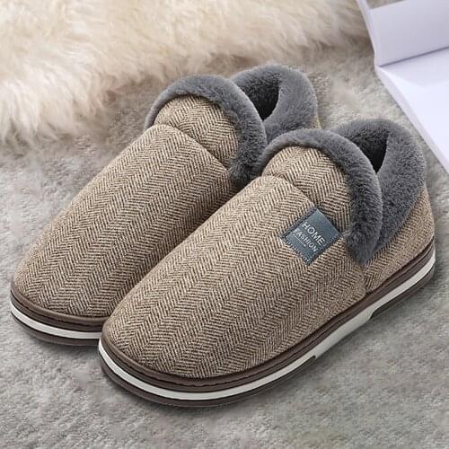 Fashion Warm Home Slippers for Men Winter Furry Short Plush Man Slipper Non Slip Bedroom Slippers Women Couple Indoor Male Shoes