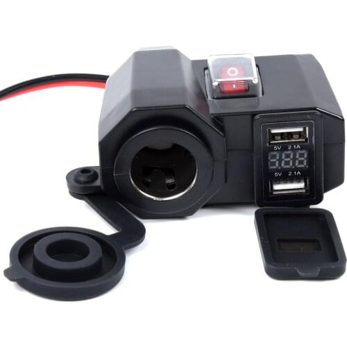 Motorcycle 4.2A Dual USB Charger with Cigar Lighter Socket Voltmeter Waterproof dustproof for charge mobile phone tablet GPS