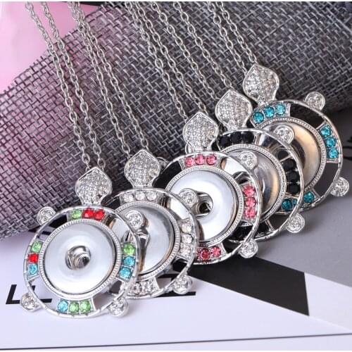 2019 New Five Colours Fashion Tortoise Necklace 18mm Metal Snap Button Long Chain Necklaces&pendant Women Girls DIY Jewelry
