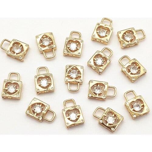 New Arrival! 12x8mm 100pcs Cubic Zirconia Lock Shape Charm For Handmade Necklace Earring Parts DIY Accessories,Jewelry Findings