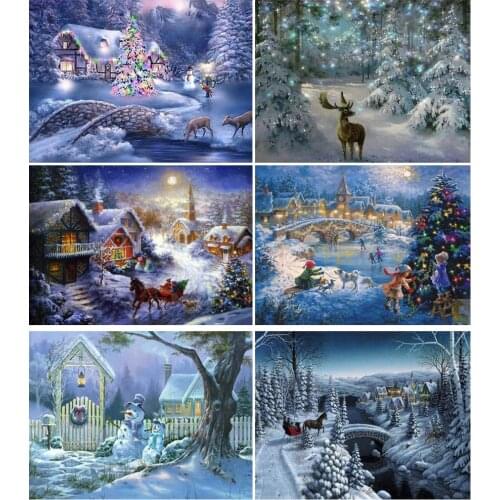 New Year 5D Diamond Painting Full Square Diamond Mosaic Handmade Winter Scenery Diamond Embroidery Christmas Decoration FG1571