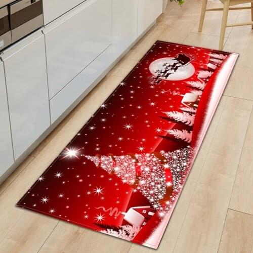 Anti-Slip Christmas Carpet Red Gold Bell Santa Printed Entrance Doormat Floor Mats Kitchen Carpets for Living Room Mat Rugs