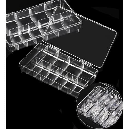 Transparent Empty Box False Nail Art Tips Storage Container Organizer Case 11 Cells Divided Acrylic Nails Accessores Tools Boxes