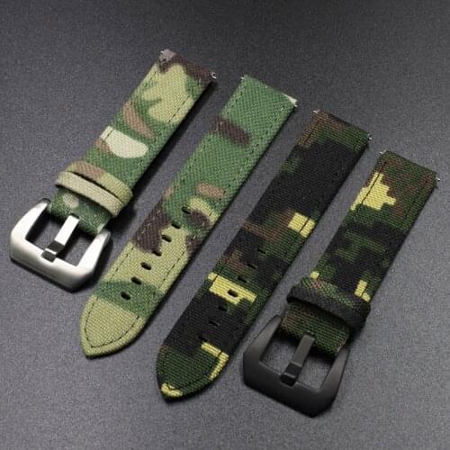 Camouflage Pattern Leather Watch Strap Band 20mm 22mm Camo Cordura Canvas Ballistic Nylon Quick Release Military Watchband