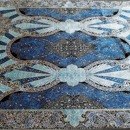 Luxury 6x9ft Blue Art Starry Sky Sattern Silk Carpet Handmade Persian Rug Hand-knotted For Study Room
