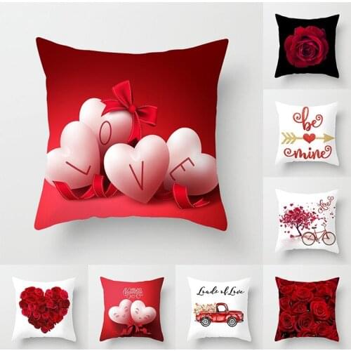 Rose Pillow Case Home Sofa Decoration Pillow Cushion Covers Valentines Day Linen Printed Pillowcase Textile Supplies 45x45CM