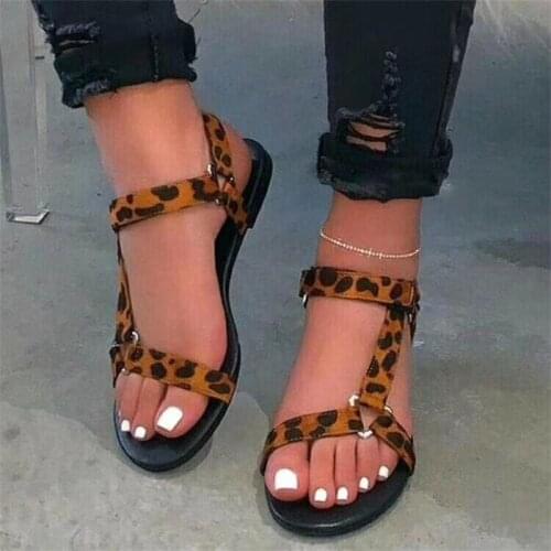 Summer 2021 Womens Canvas Sandal Thick Soles Soft Soles Comfortable Womens Sandal Fashion Leopard Print Outdoor Casual Sandal