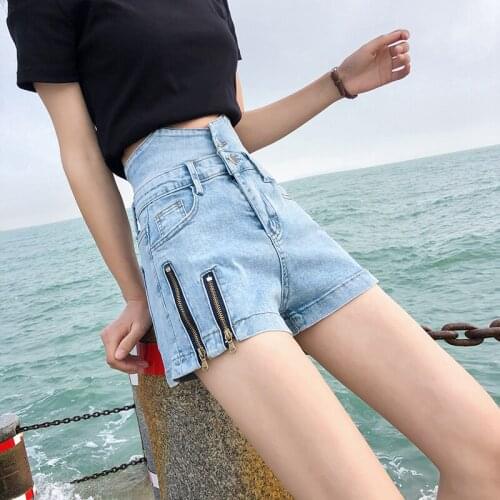 Womens Summer Denim Shorts High Waist Zipper Button Thin Blue Black Short Wide Legs Loose Female pants ins Hot Sale Streetwear