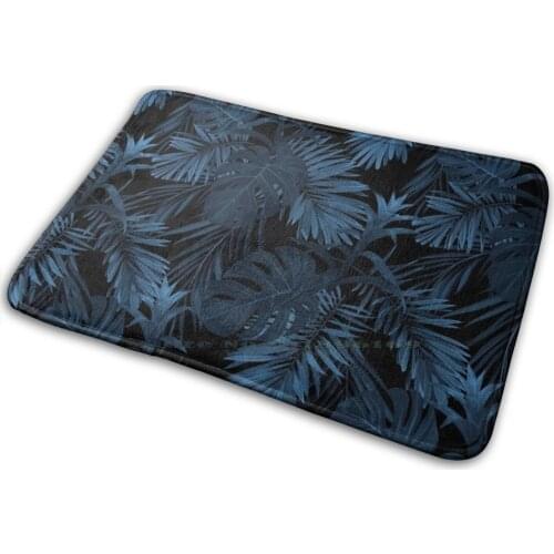 Dark Indigo Tropical Mat Rug Carpet Anti - Slip Bedroom Entrance Door Mat Tropical Indigo Dark Fashion Blue Guzmania Flower