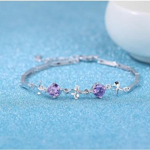 TJP Luxury Purple Crystal Girl Silver Bracelets Jewelry Fashion Silver 925 Bracelets For Women Wedding Party Accessories Bijou