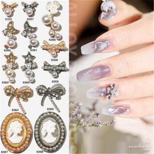10pcs Nail Art Decorations 3D Alloy Butterfly Bowknot Beauty Head Nail Art Zircon Pearl Metal Manicure Nails DIY Accessories