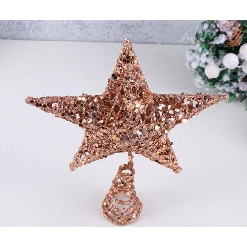 20cm Christmas Tree Iron Star Topper Glittering Christmas Tree Decoration Ornaments (Rose Gold)