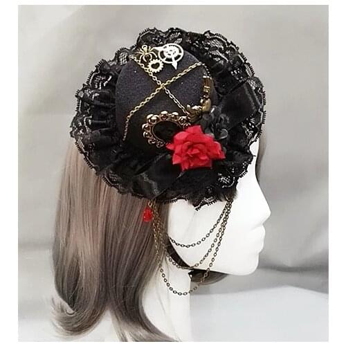 Steampunk Victorian Vintage Gears Fedoras Chain Mini Top Hat Handmade Gothic Hats for Girls