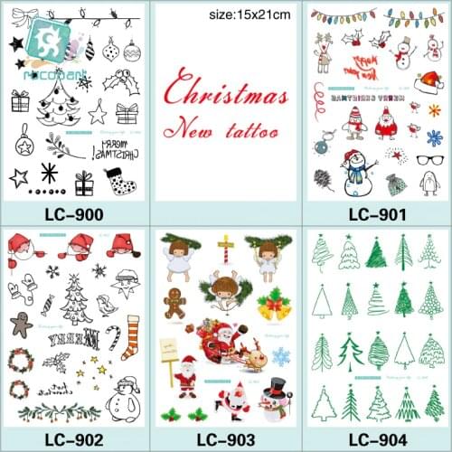 Rocooart LC 21x15CM Santas Waterproof Temporary Tattoo Sticker Christmas Bells Snowman Tree Fake Tatoo Taty For Kid Women Men