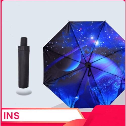 YADA INS High Quality Star Sky Umbrella 3-Folding UV Windproof Umbrella For Women Man Parasol Black Coating Umbrella YS200032