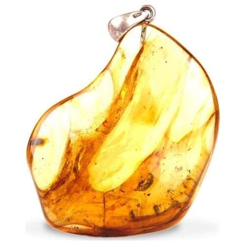 Amber Pendant - Organic Healing Stone with Silver Apparatus Amber