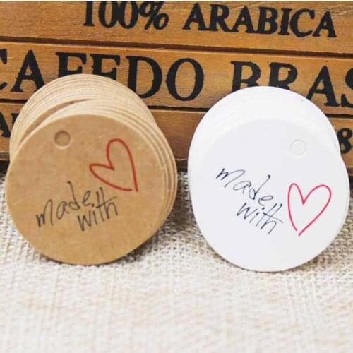 100pcs 3*3 Zerong Made with love wedding label paper ,vintage thank you swinghang tag for gifts ,candy favors display label tag