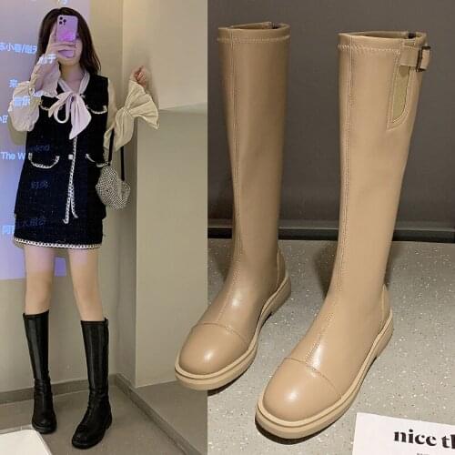 Women Boots Over Knee Round Toe Autumn Shoes Luxury Designer Boots-Women Over-the-Knee Ladies Fashion Low Rubber 2021 Mid