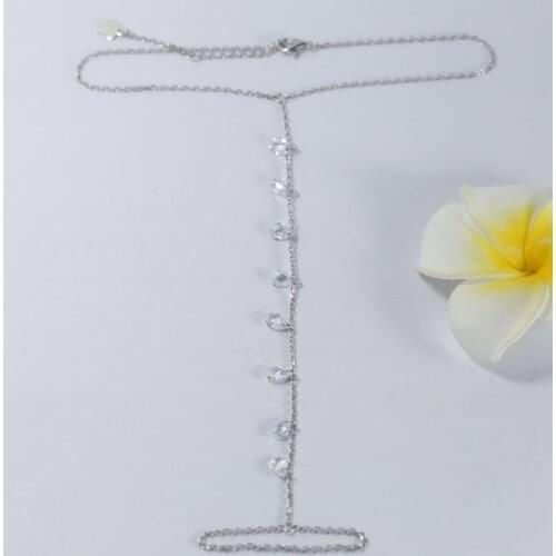 SLJELY Fashion Real 925 Sterling Silver Water Drop Crystal Anklet Toe Instep Chain Leg Bracelet Women Brand Summer Foot Jewelry