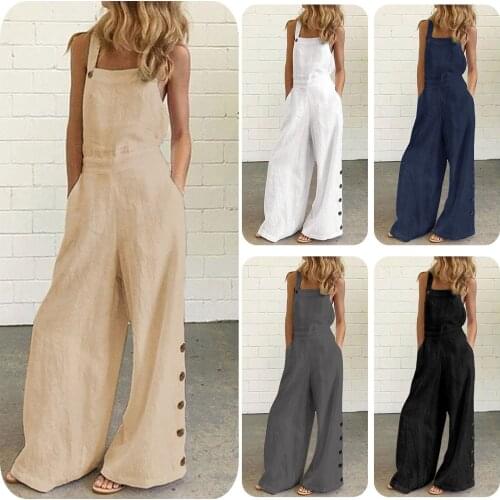 Sleeveless Playsuits Elegant 2021 New Plus Size Overalls Solid Color Jumpsuits Sleeveless Romper Casual Loose Outfits Playsuits