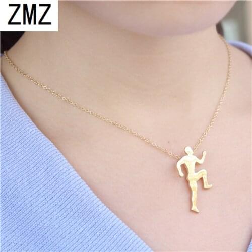 ZMZ 50pcs/lot 2018 Europe/US popular gold/silver minimalist athlete running boy pendant sports outdoor necklace cute lovely gift