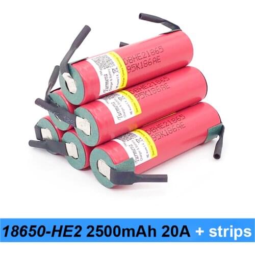 18650 battery he2 2500mAh 20A batteries for screwdrivers with strips soldered Turmera a12