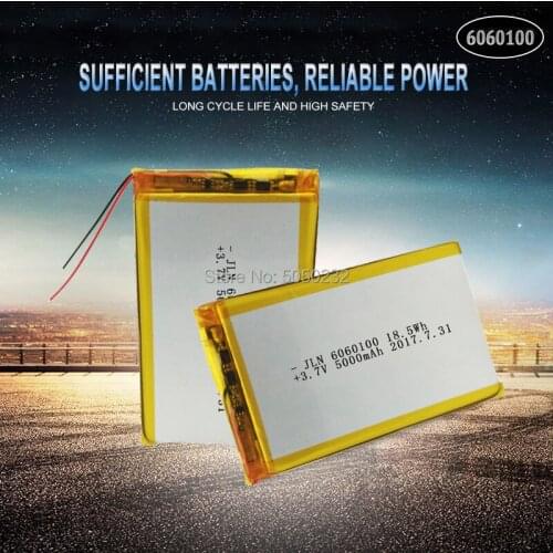 2pc 5000mAh 3.7V 6060100 Polymer Lithium LiPo Rechargeable Battery For GPS PSP DVD PAD Tachograph power bank Speaker
